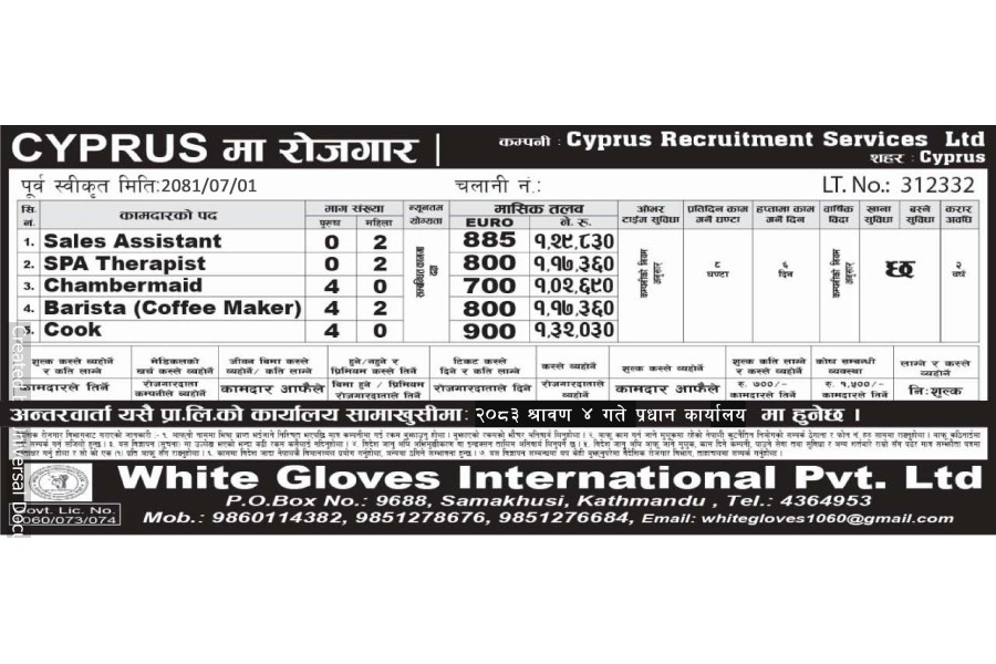 VACANCY IN CYPRUS